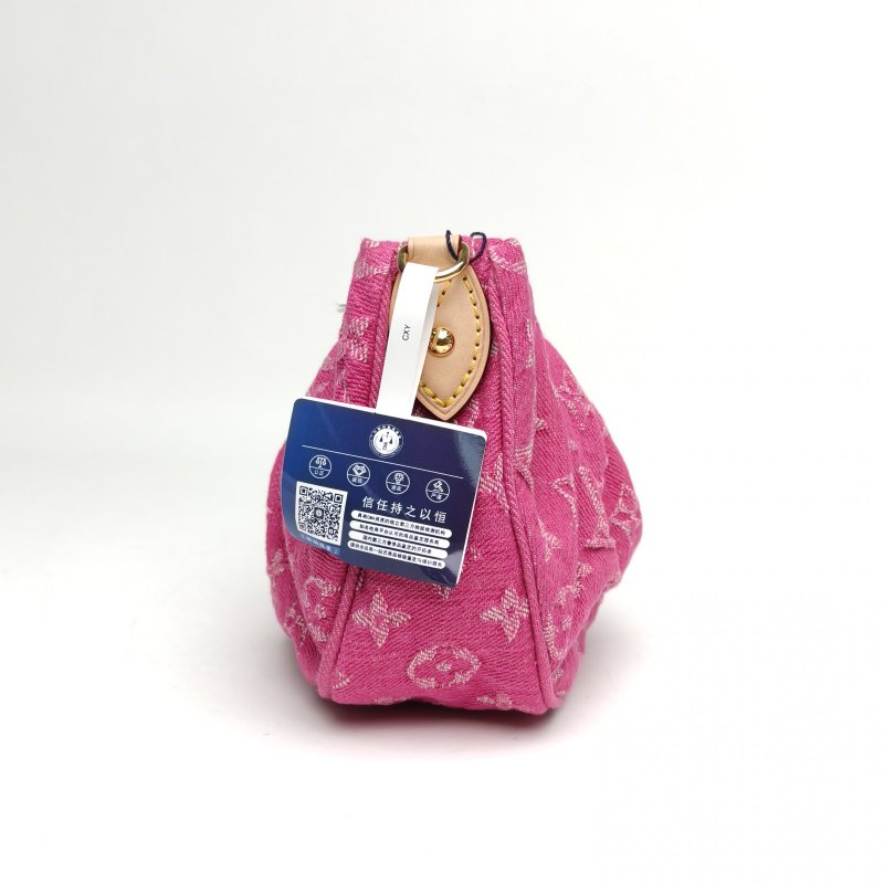 LOUIS VUITTON POCHETTEVALLEY腋下包玫紅牛仔布金扣晶片肩背包-1