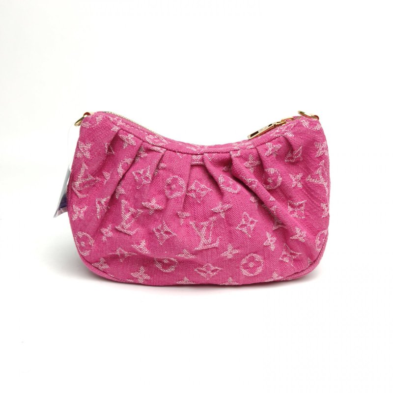 LOUIS VUITTON POCHETTEVALLEY腋下包玫紅牛仔布金扣晶片肩背包-2