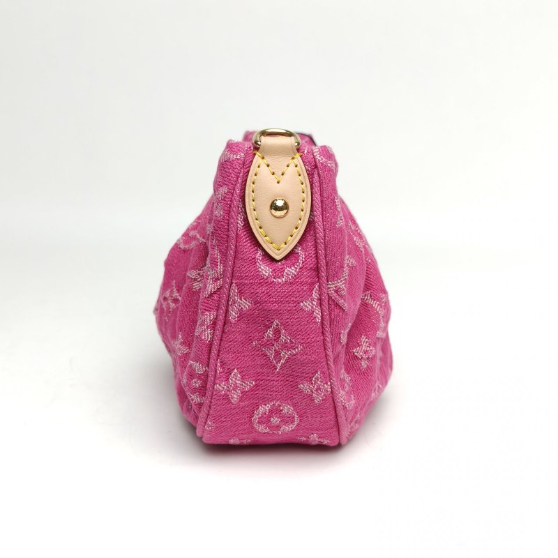 LOUIS VUITTON POCHETTEVALLEY腋下包玫紅牛仔布金扣晶片肩背包-3