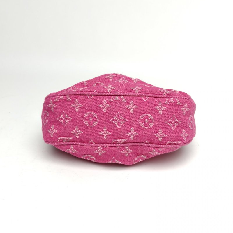 LOUIS VUITTON POCHETTEVALLEY腋下包玫紅牛仔布金扣晶片肩背包-4