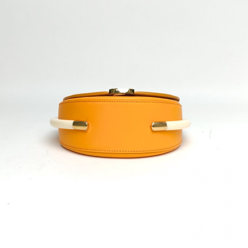 FENDI 橘色金扣Moonlight金標logo半月馬鞍包肩背包-4