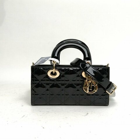 DIOR LadyD-Joy橫版戴妃包小號黑色漆皮金扣2022肩背包