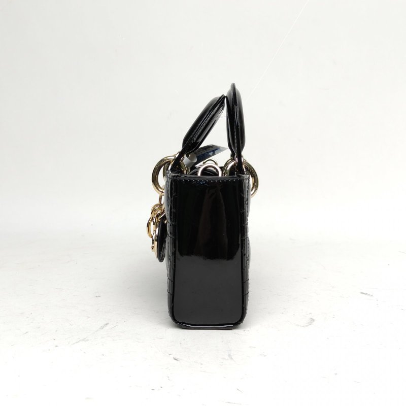 DIOR LadyD-Joy橫版戴妃包小號黑色漆皮金扣2022肩背包-1