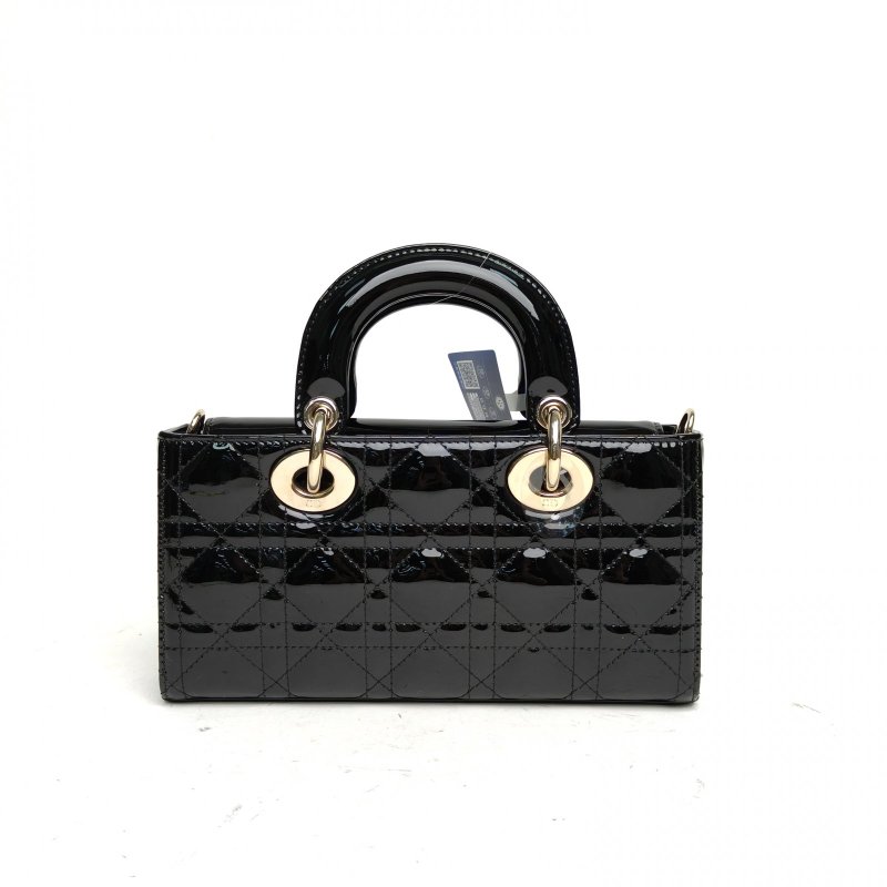 DIOR LadyD-Joy橫版戴妃包小號黑色漆皮金扣2022肩背包-2