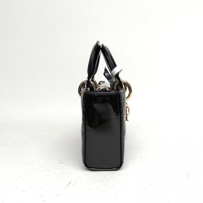 DIOR LadyD-Joy橫版戴妃包小號黑色漆皮金扣2022肩背包-3