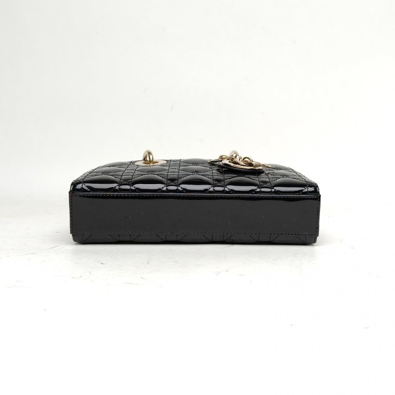 DIOR LadyD-Joy橫版戴妃包小號黑色漆皮金扣2022肩背包-4