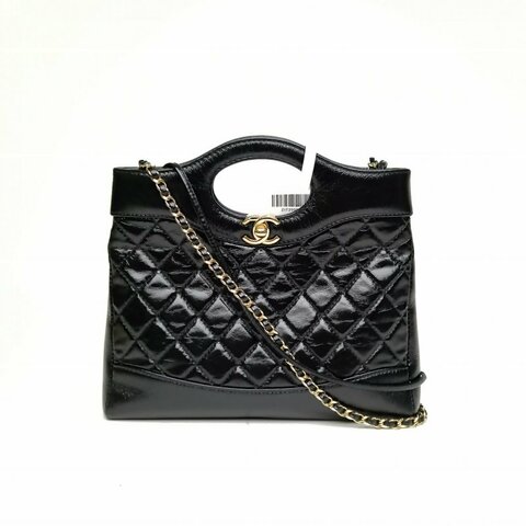 CHANEL 31Bag24B黑色羊皮晶片金扣肩背包