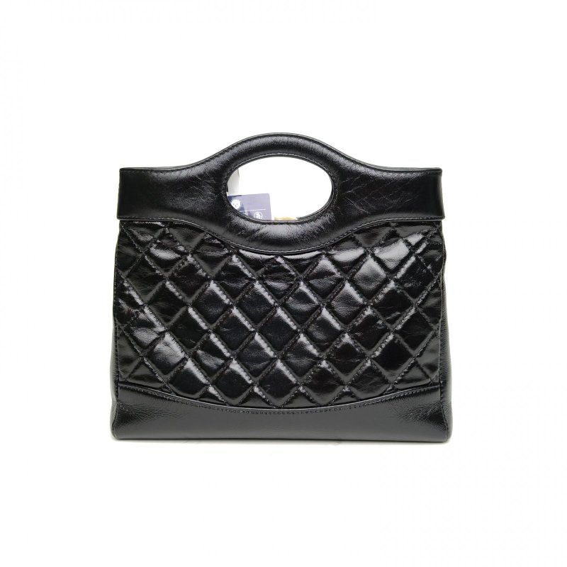 CHANEL 31Bag24B黑色羊皮晶片金扣肩背包-2