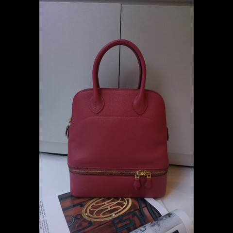 Hermes 金釦石榴紅皮雙層柏麗包 bolide secret