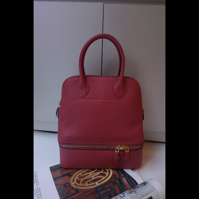 Hermes 金釦石榴紅皮雙層柏麗包 bolide secret-0