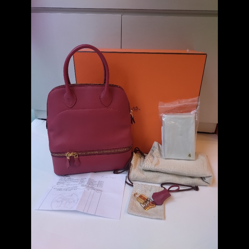 Hermes 金釦石榴紅皮雙層柏麗包 bolide secret-3
