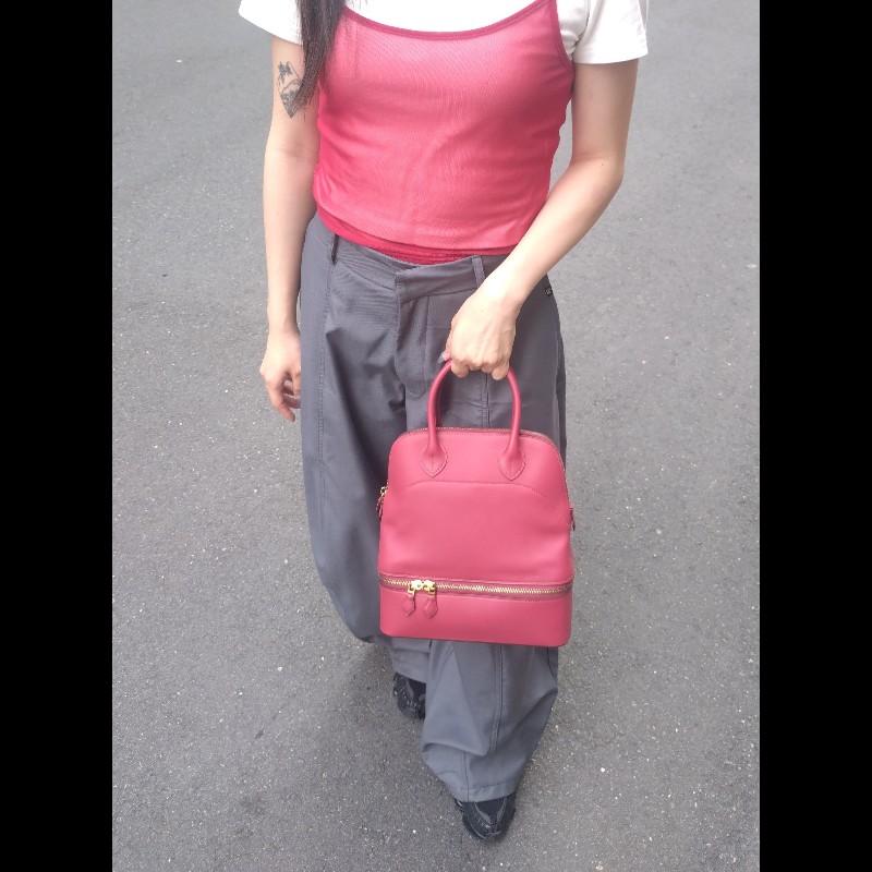 Hermes 金釦石榴紅皮雙層柏麗包 bolide secret-4