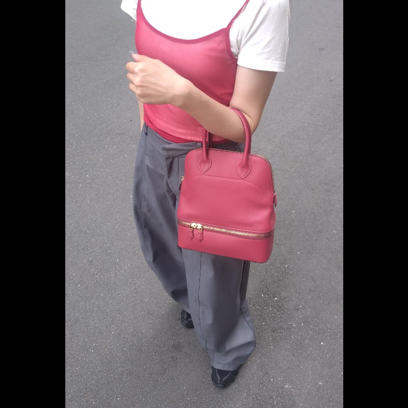 Hermes 金釦石榴紅皮雙層柏麗包 bolide secret-5