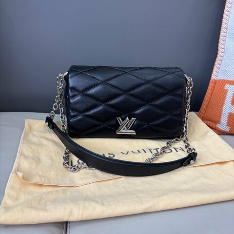 路易威登/Louis Vuitton 菱格紋黑色全皮GO-14鏈條包
