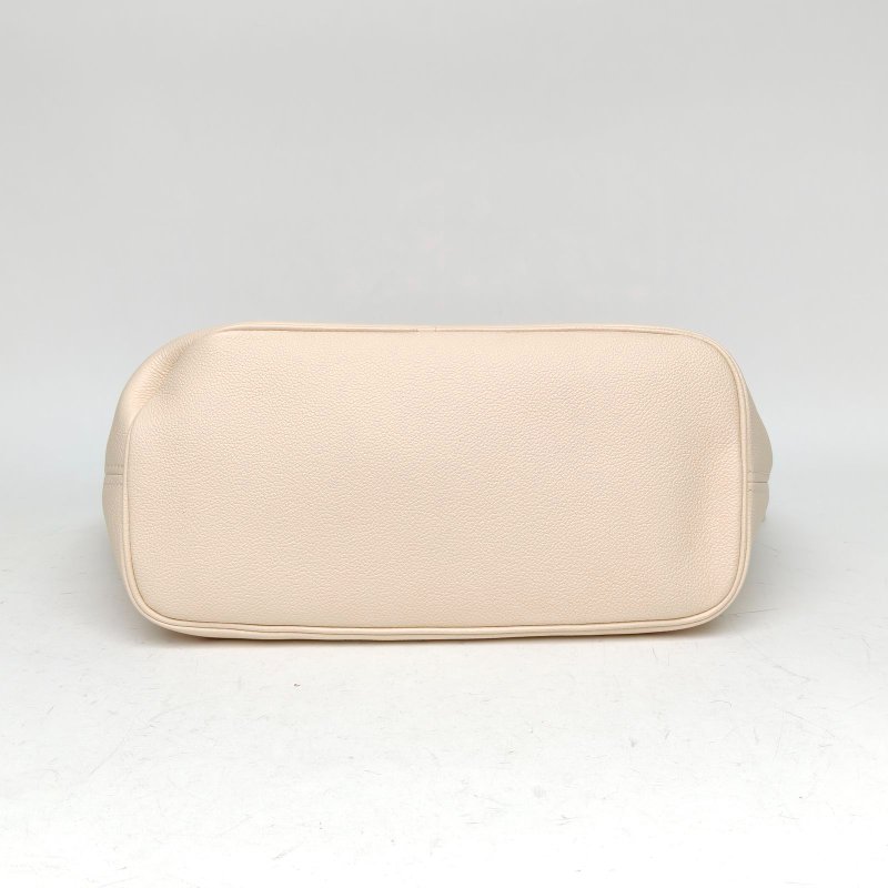 LOUIS VUITTON Neverfull中號米白色牛皮金扣晶片老花壓紋肩背包-4