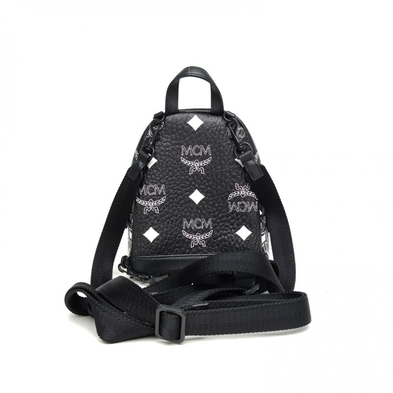 MCM 黑白人造革雙肩包超mini肩背包-2