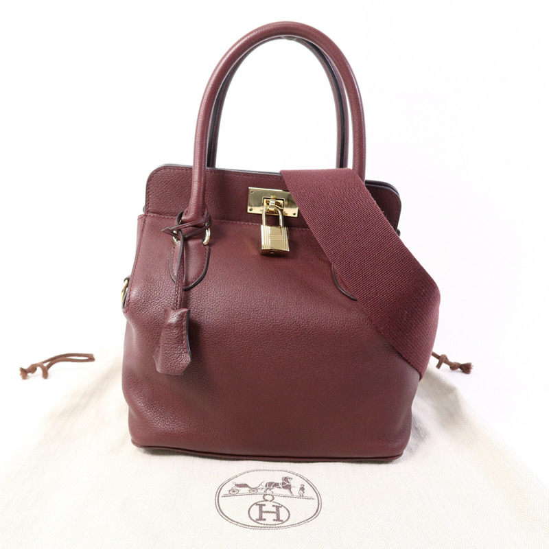 HERMES Evercolor皮革Tool Box 20手挽肩背兩用袋Dark Red-9