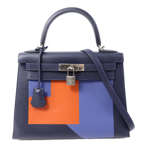 HERMES Clémence/Tadelakt皮革Kelly 28手挽肩背兩用袋Bleu Nuit/Bleu Brighton/Capucine