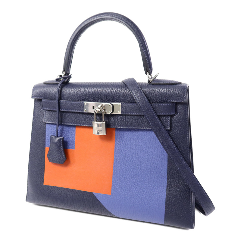 HERMES Clémence/Tadelakt皮革Kelly 28手挽肩背兩用袋Bleu Nuit/Bleu Brighton/Capucine-2