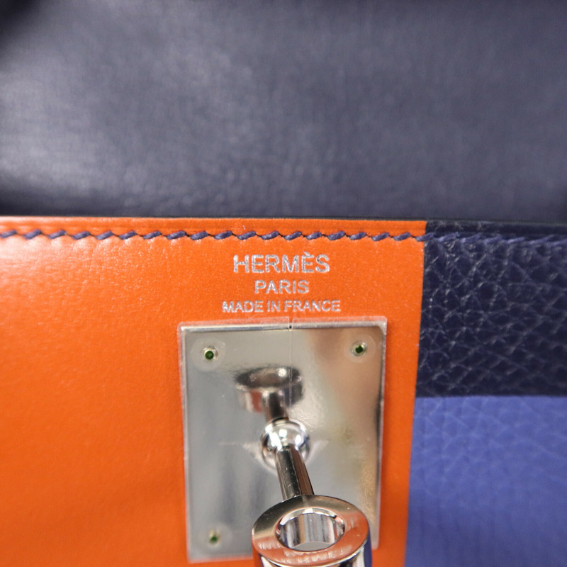 HERMES Clémence/Tadelakt皮革Kelly 28手挽肩背兩用袋Bleu Nuit/Bleu Brighton/Capucine-5