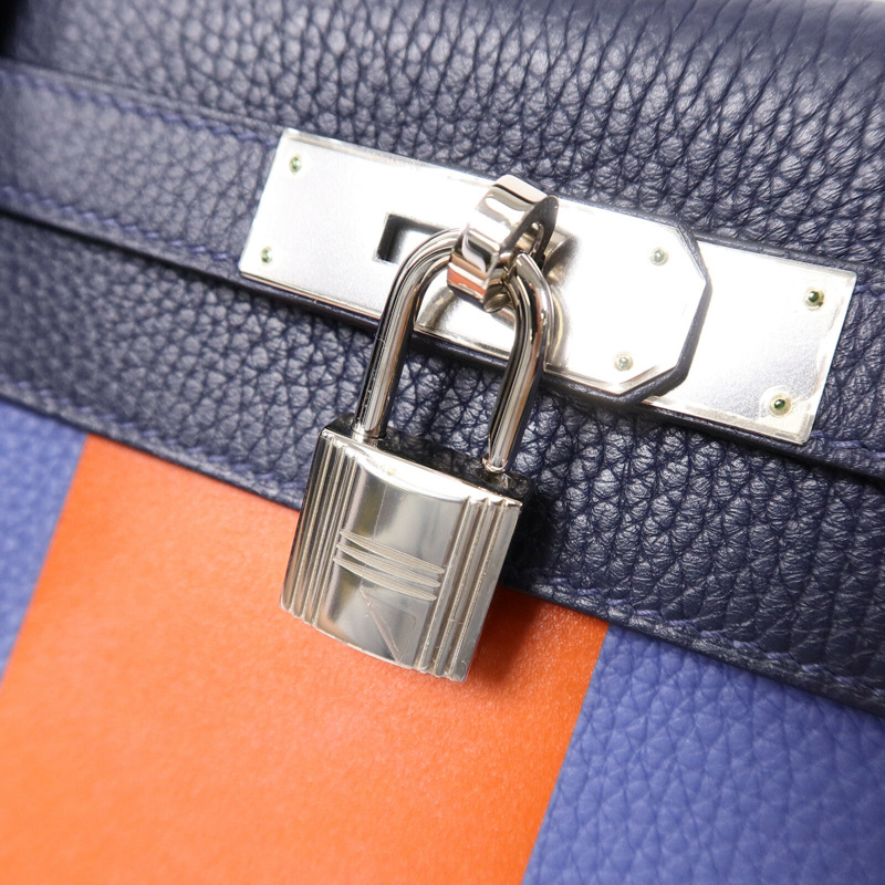 HERMES Clémence/Tadelakt皮革Kelly 28手挽肩背兩用袋Bleu Nuit/Bleu Brighton/Capucine-6