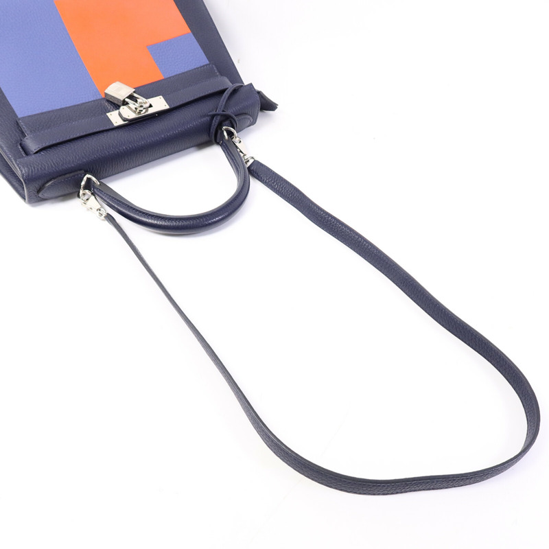 HERMES Clémence/Tadelakt皮革Kelly 28手挽肩背兩用袋Bleu Nuit/Bleu Brighton/Capucine-8