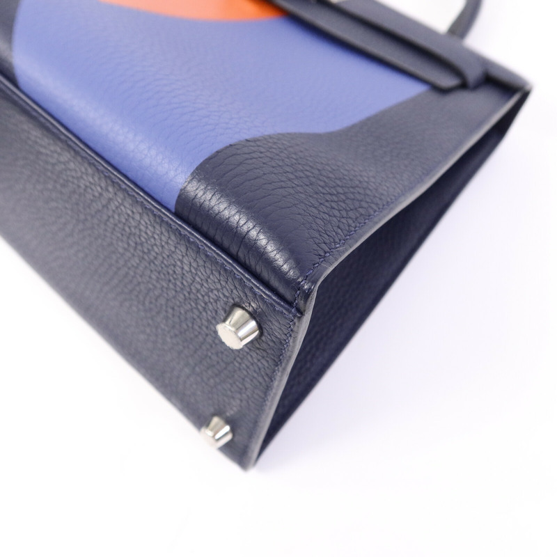 HERMES Clémence/Tadelakt皮革Kelly 28手挽肩背兩用袋Bleu Nuit/Bleu Brighton/Capucine-10