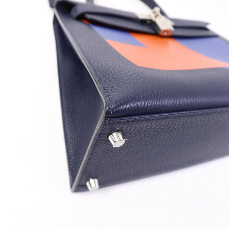 HERMES Clémence/Tadelakt皮革Kelly 28手挽肩背兩用袋Bleu Nuit/Bleu Brighton/Capucine-11
