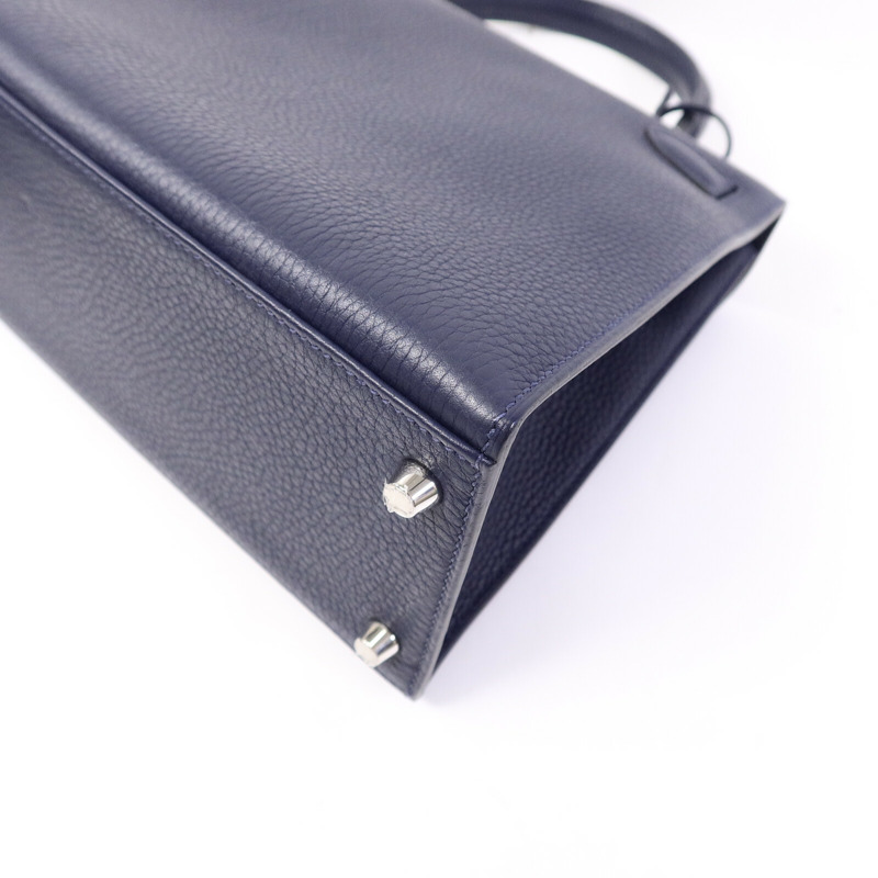 HERMES Clémence/Tadelakt皮革Kelly 28手挽肩背兩用袋Bleu Nuit/Bleu Brighton/Capucine-12