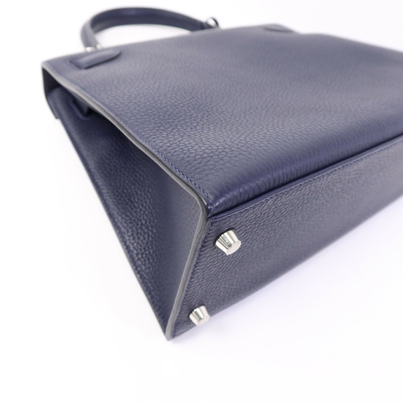 HERMES Clémence/Tadelakt皮革Kelly 28手挽肩背兩用袋Bleu Nuit/Bleu Brighton/Capucine-13
