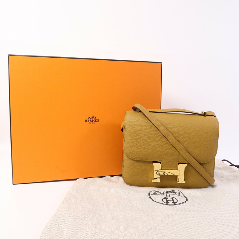 HERMES Epsom皮革Mini Constance肩背袋Sesame-9