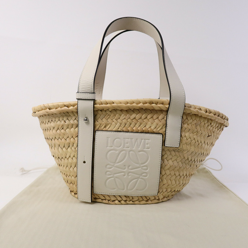 LOEWE Raffia/牛皮皮革Basket Bag肩背袋-5