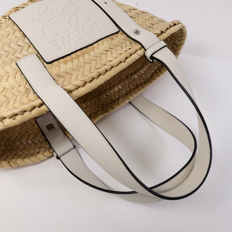 LOEWE Raffia/牛皮皮革Basket Bag肩背袋-6