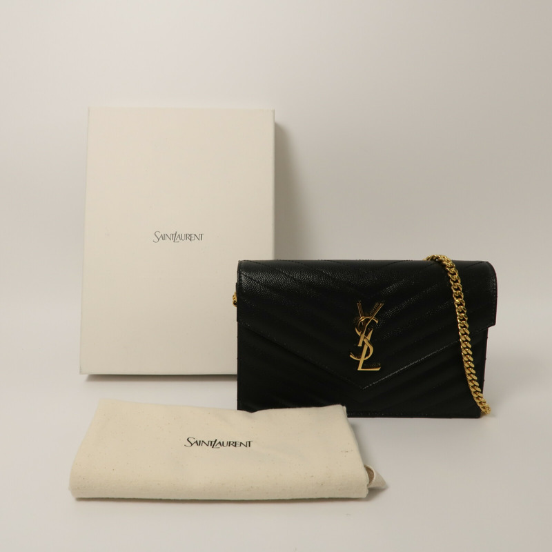 YVES SAINT LAURENT 牛皮皮革Cassandre Envelope Chain Wallet鏈帶肩背袋-8
