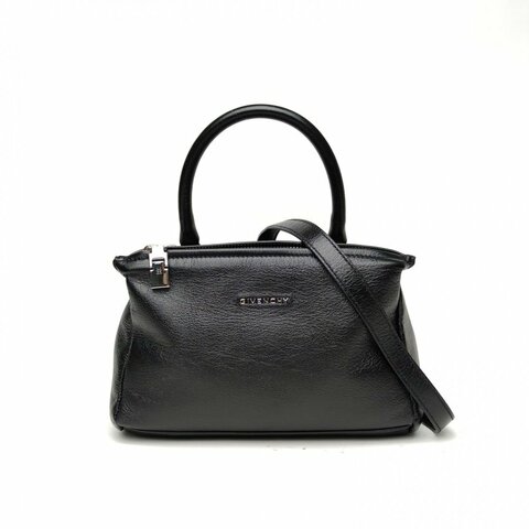 GIVENCHY 黑色牛皮銀扣潘多拉Pandora斜跨包小號肩背包