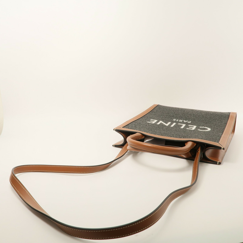 CELINE 牛皮皮革/羊毛Small Vertcal Cabas手挽肩背兩用袋-9