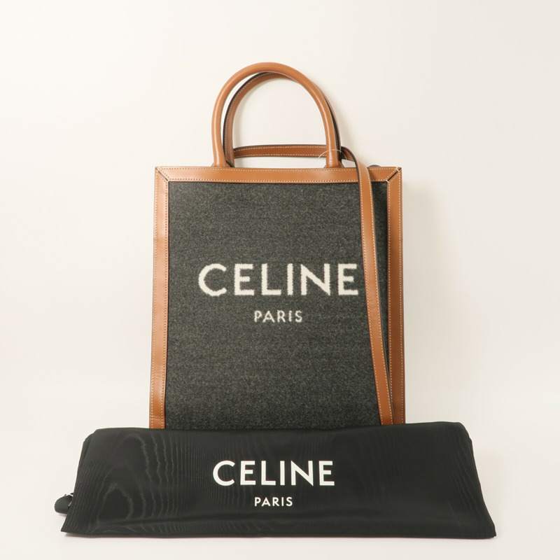 CELINE 牛皮皮革/羊毛Small Vertcal Cabas手挽肩背兩用袋-10