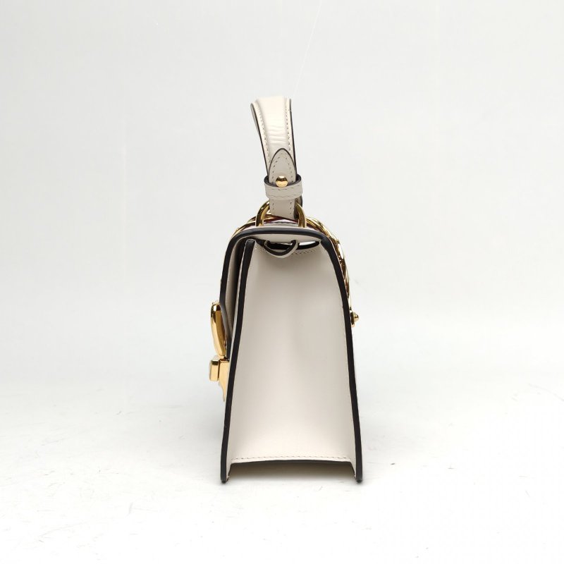 GUCCI Sylvie塞爾維亞絲帶包Mini白色牛皮金扣肩背包-1