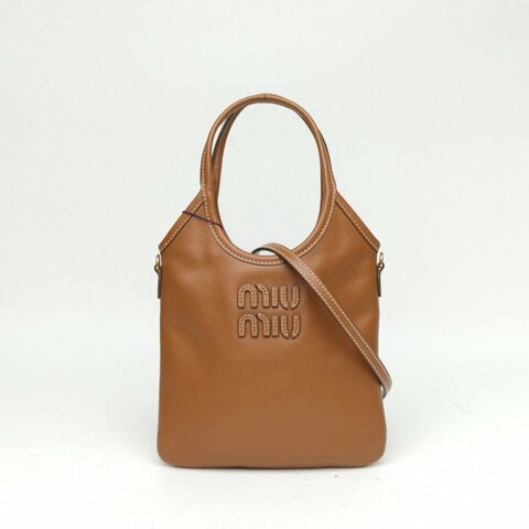 MIU MIU IVYmini托特20棕色牛皮金扣肩背包