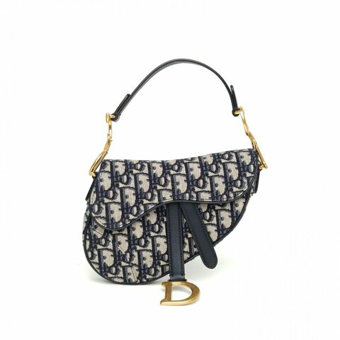 DIOR SADDLE馬鞍小號墨藍色帆布金扣Oblique印花肩背包