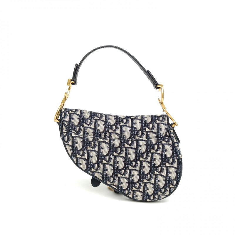 DIOR SADDLE馬鞍小號墨藍色帆布金扣Oblique印花肩背包-2