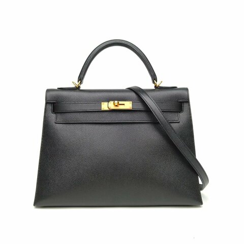HERMES Kelly3289黑色Epsom皮框R金扣肩背包