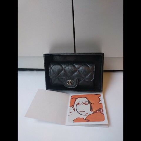 Chanel 黑羊皮菱格6孔鑰匙包