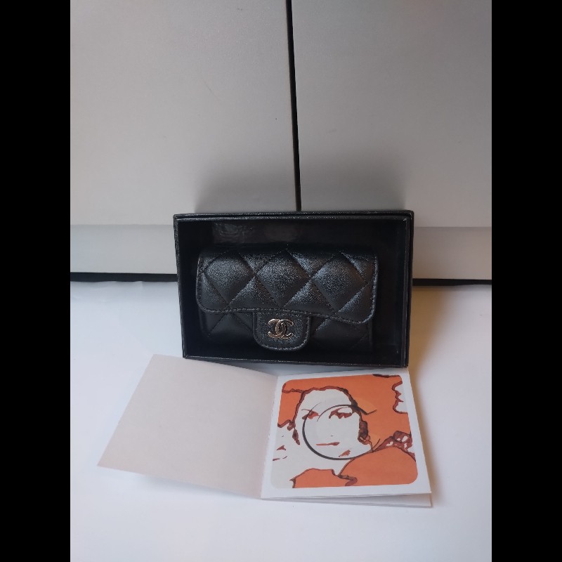 Chanel 黑羊皮菱格6孔鑰匙包-0