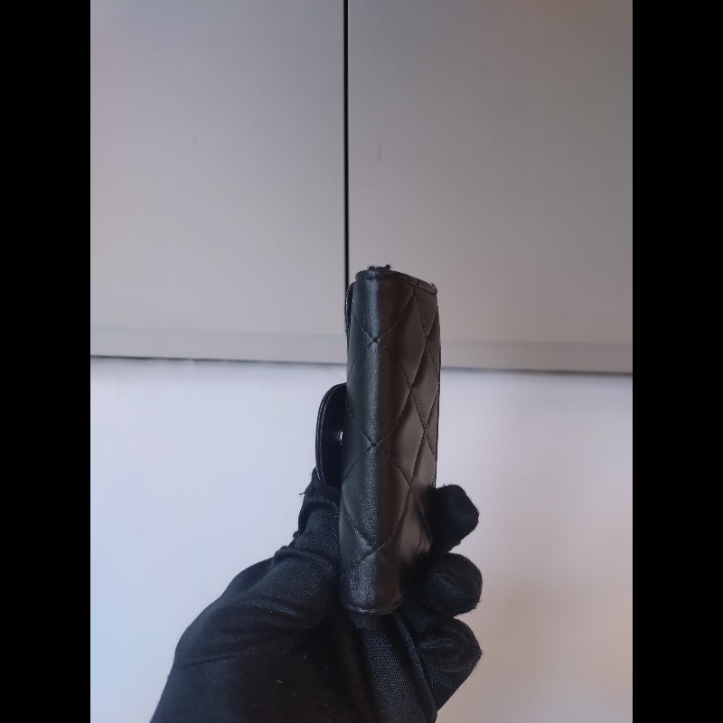 Chanel 黑羊皮菱格6孔鑰匙包-4