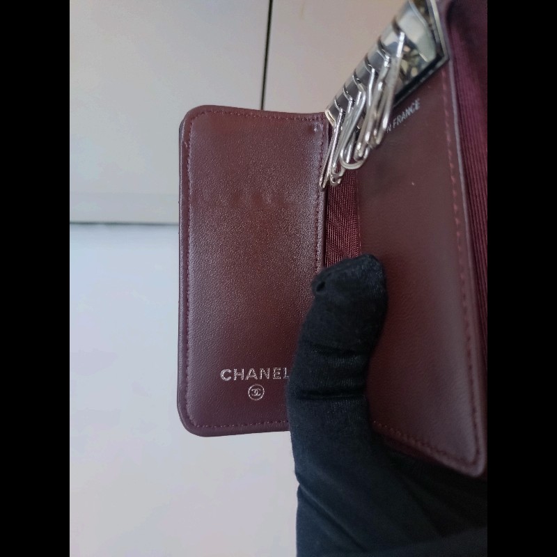 Chanel 黑羊皮菱格6孔鑰匙包-8