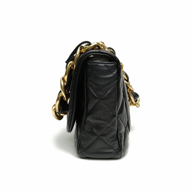 CHANEL 22P粗鏈條單肩包中號黑色羊皮晶片開金扣肩背包-1