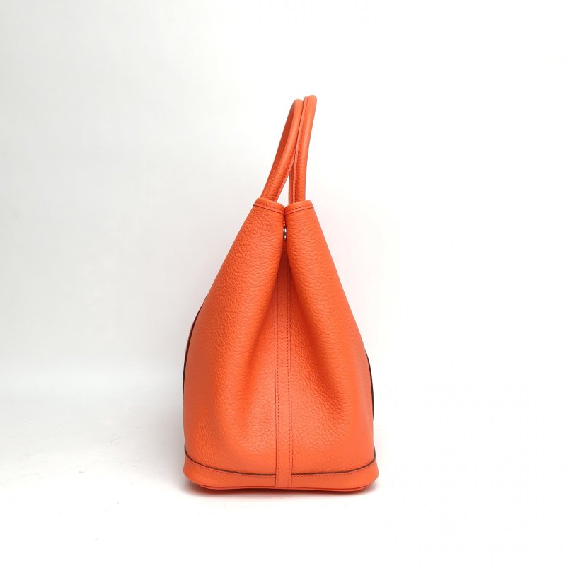 HERMES GardenParty花園包36罌粟橙A刻銀扣肩背包-3