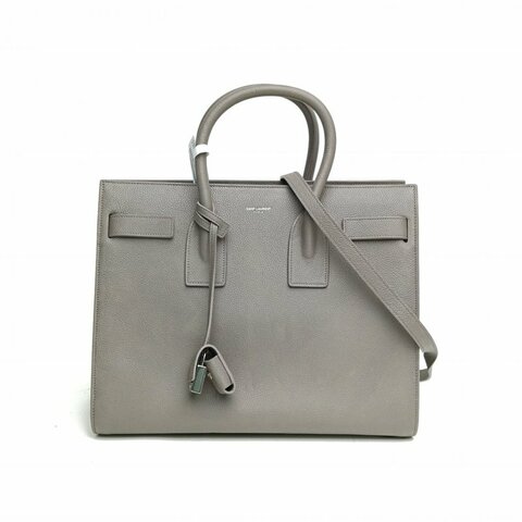 SAINT LAURENT ClassicSacDeJour風琴包大號灰色牛皮銀扣肩背包