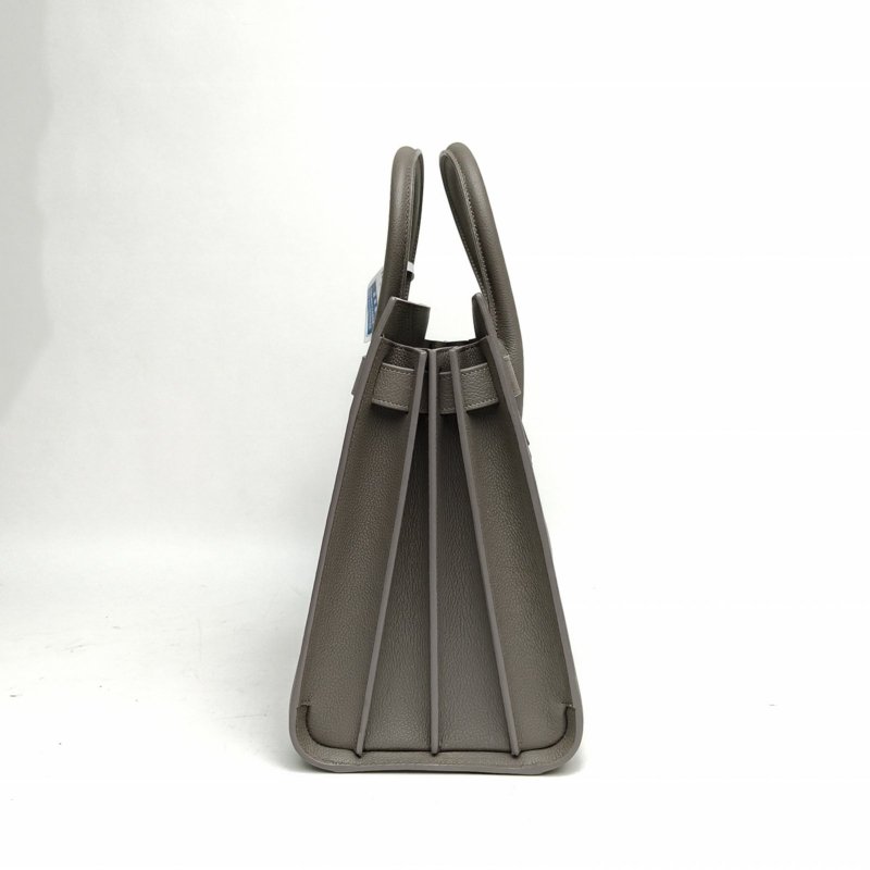 SAINT LAURENT ClassicSacDeJour風琴包大號灰色牛皮銀扣肩背包-1